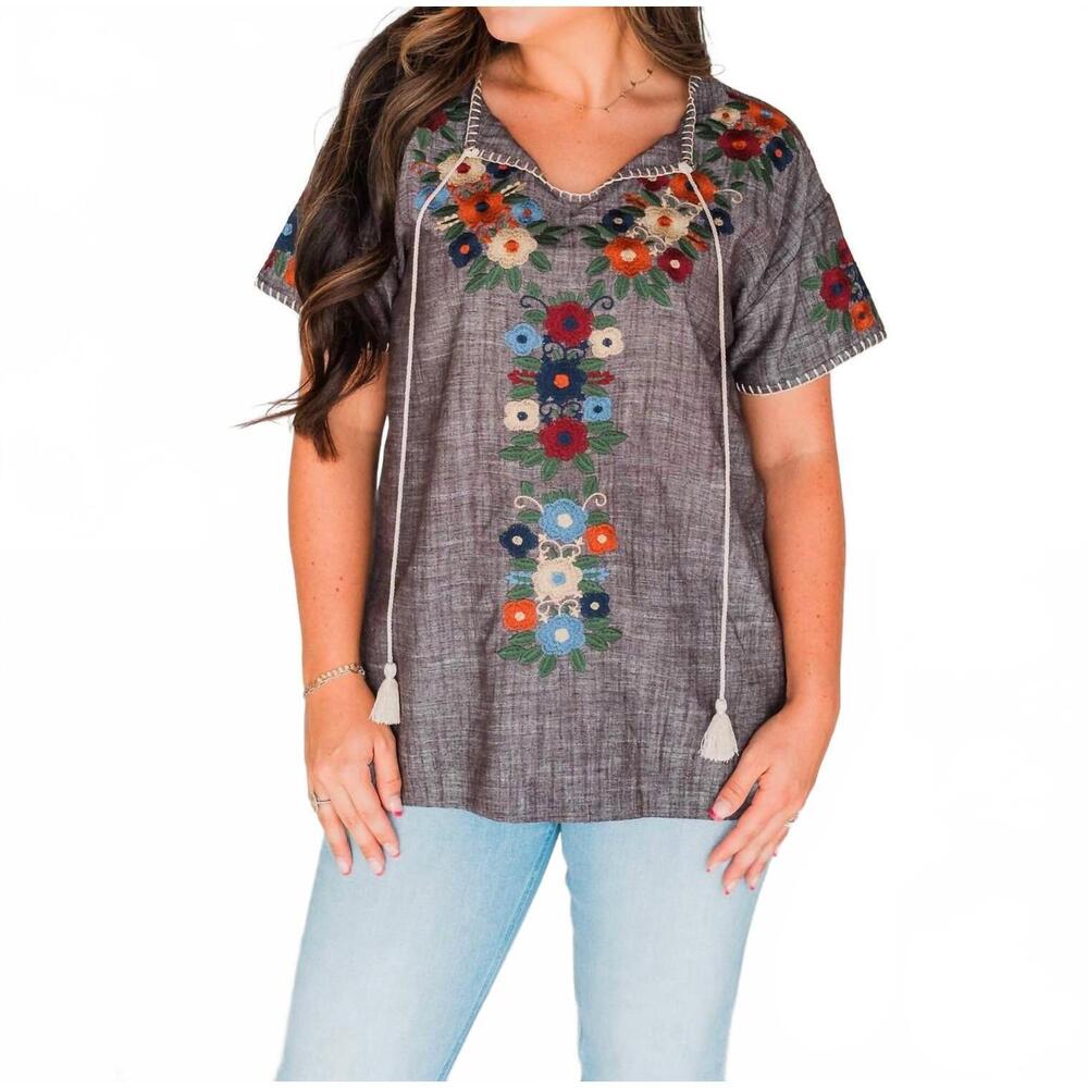 NEW LAYERZ CLOTHING elise short sleeve top in grey